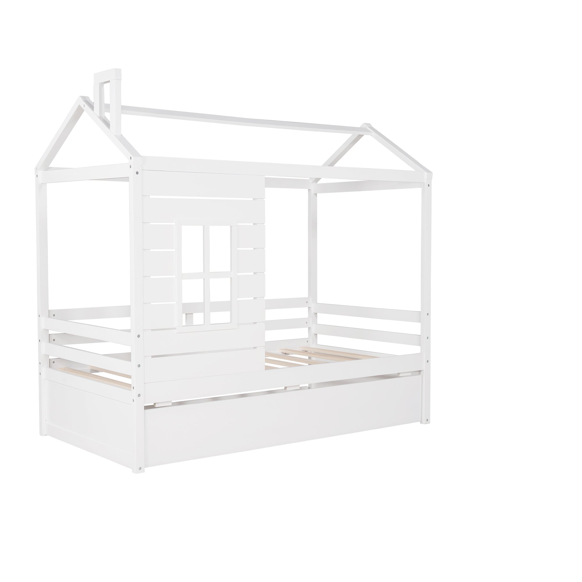 Twin Size House Bed Wood Bed with Twin Size Trundle ( White ) - Atlantic Fine Furniture Melbourne FL