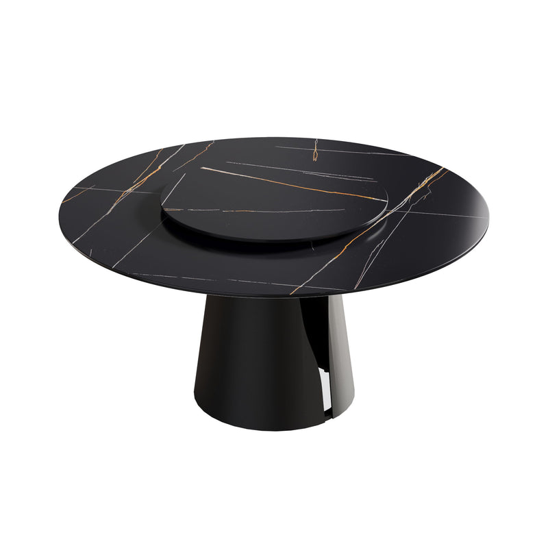 53.15" Round Modern Artificial Stone Carbon Steel Base Dining Table, Can Accommodate 6 People - Black / Gold