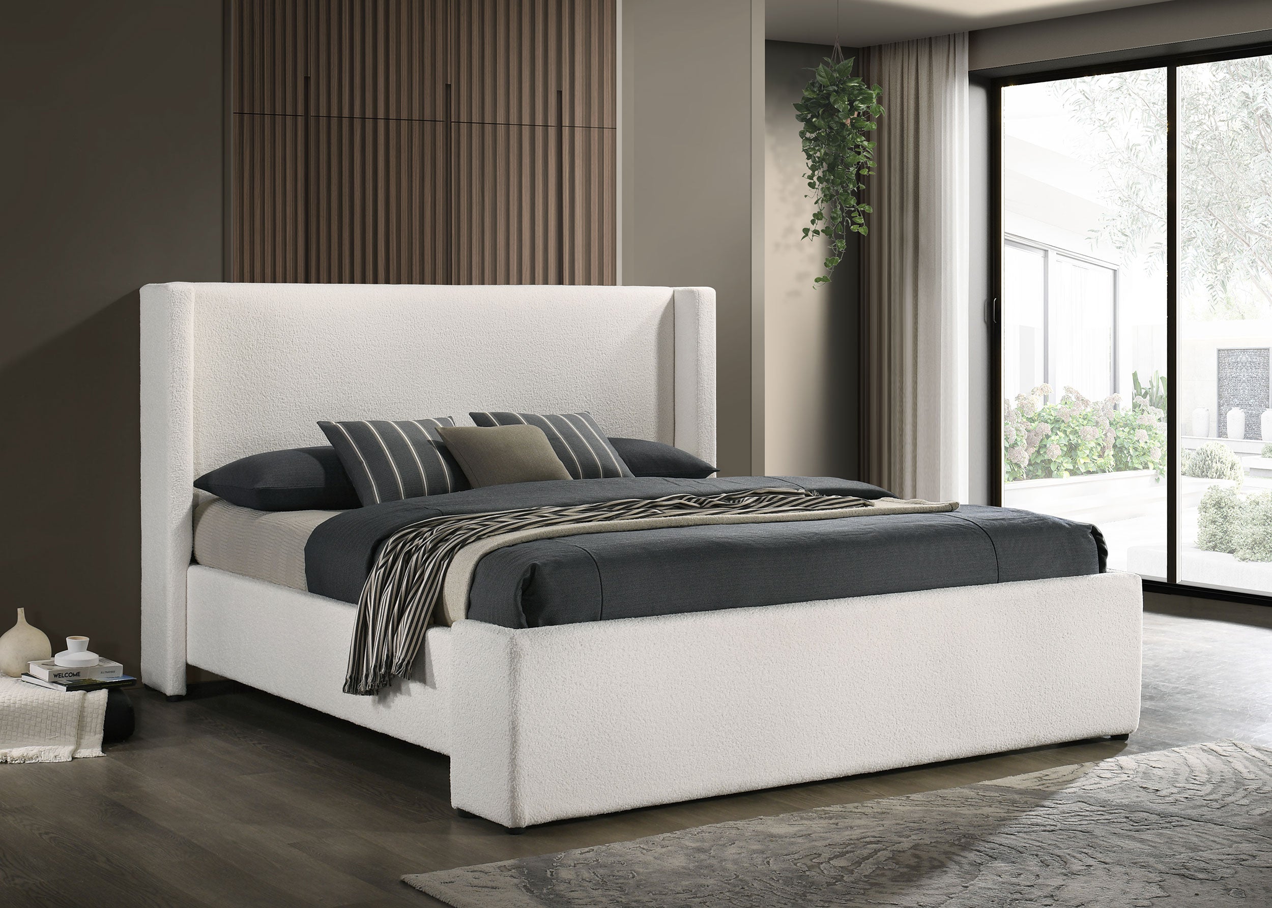 Alamosa Boucle Upholstered Eastern King Platform Bed White  — view 2