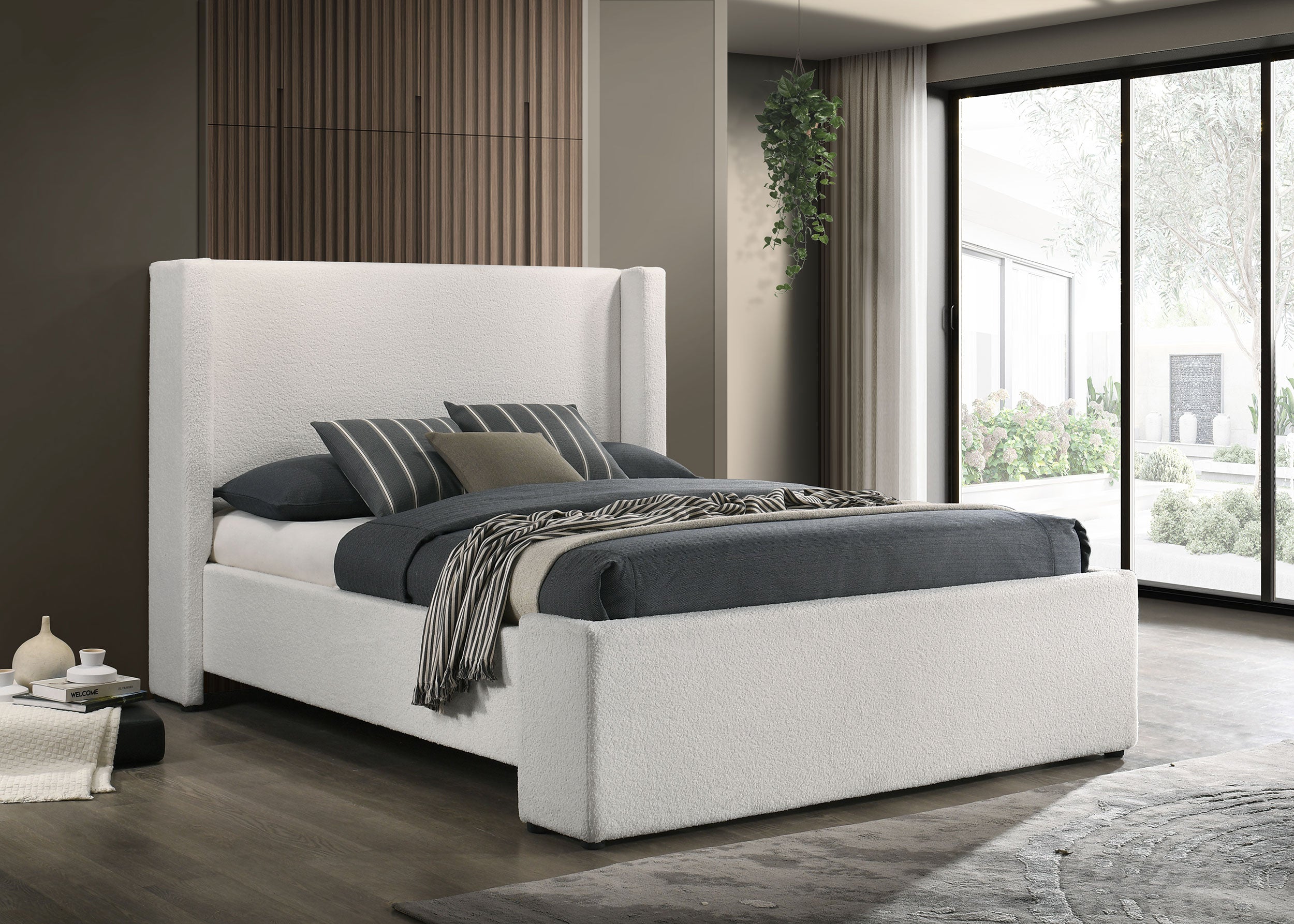 Alamosa Boucle Upholstered Queen Wingback Bed White  — view 2