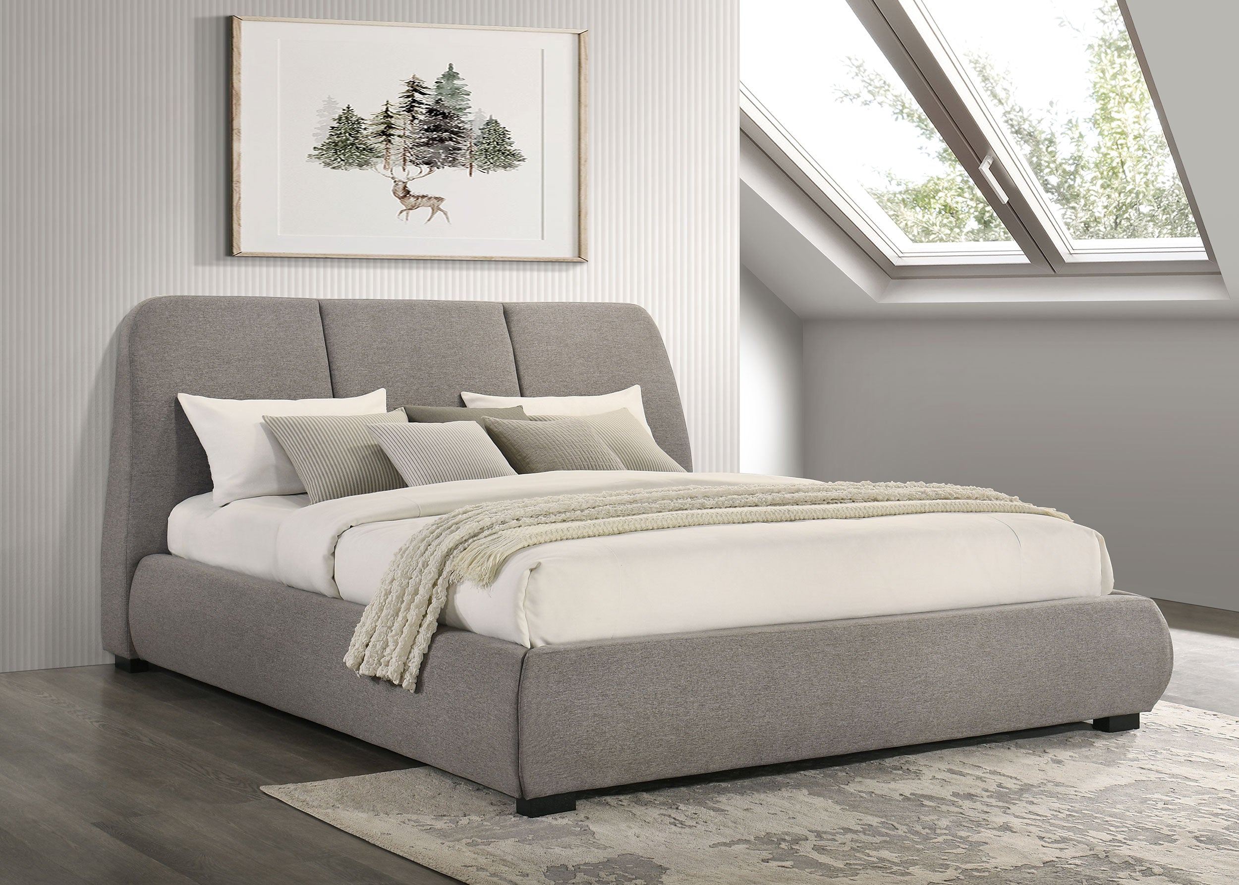 Mokena 46-inch Upholstered Eastern King Platform Bed Taupe — view 2