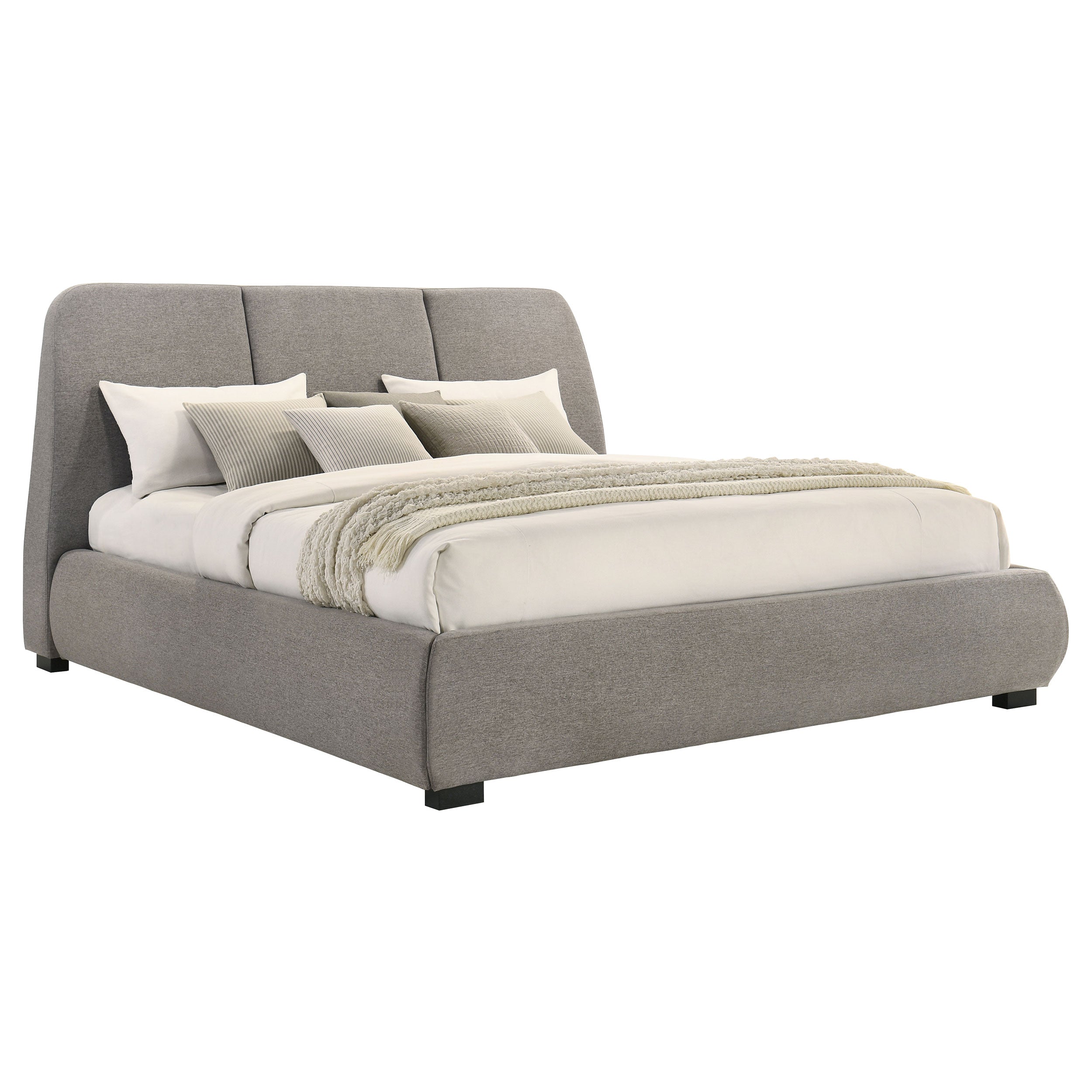 Mokena 46-inch Upholstered Eastern King Platform Bed Taupe — view 3