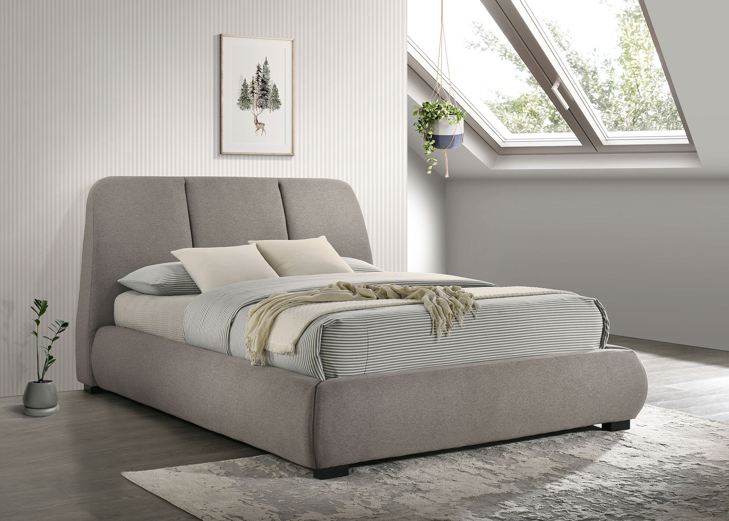 Mokena 46-inch Upholstered Queen Platform Bed Taupe — view 2