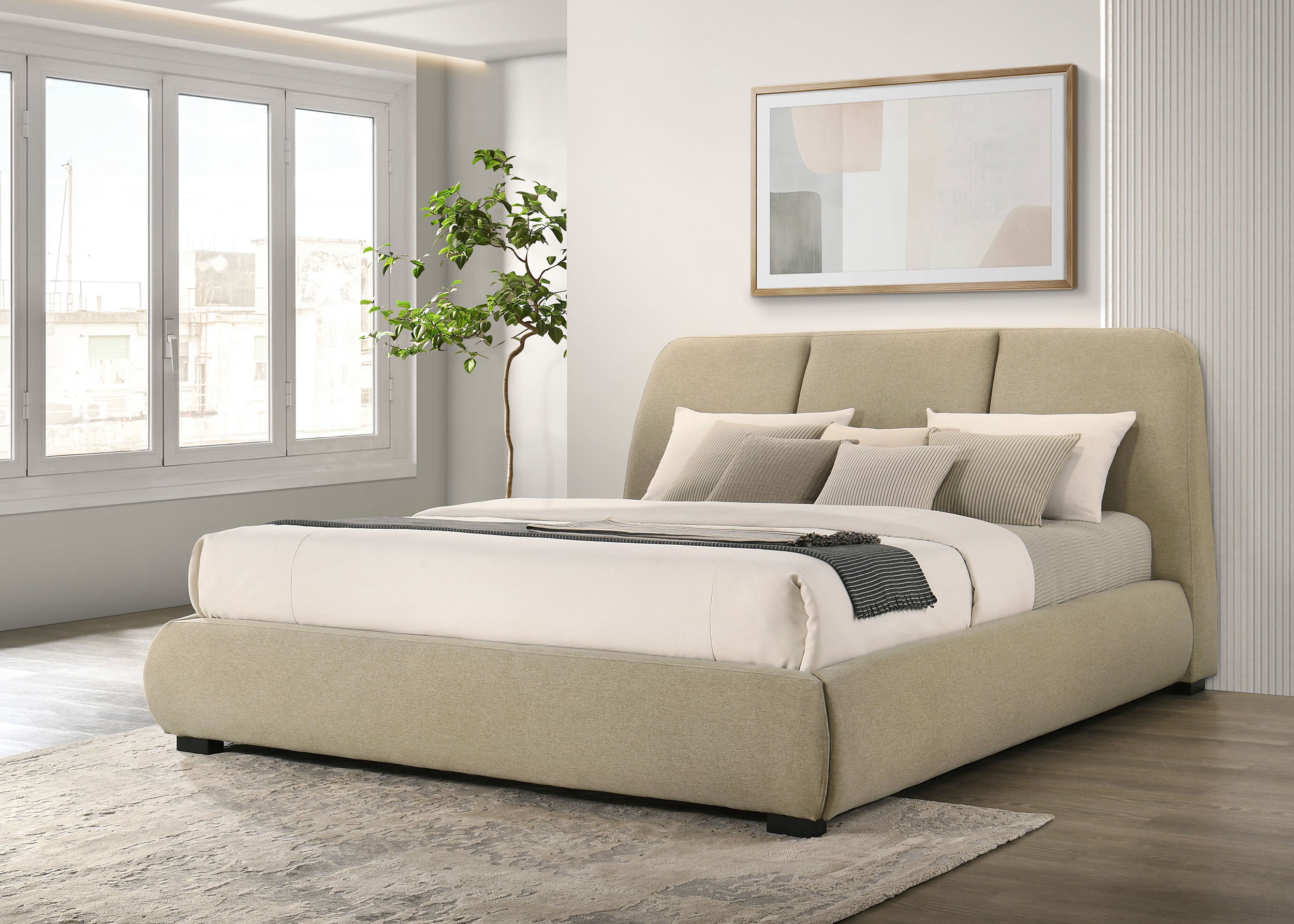 Mokena 46-inch Upholstered Eastern King Platform Bed Brown — view 2