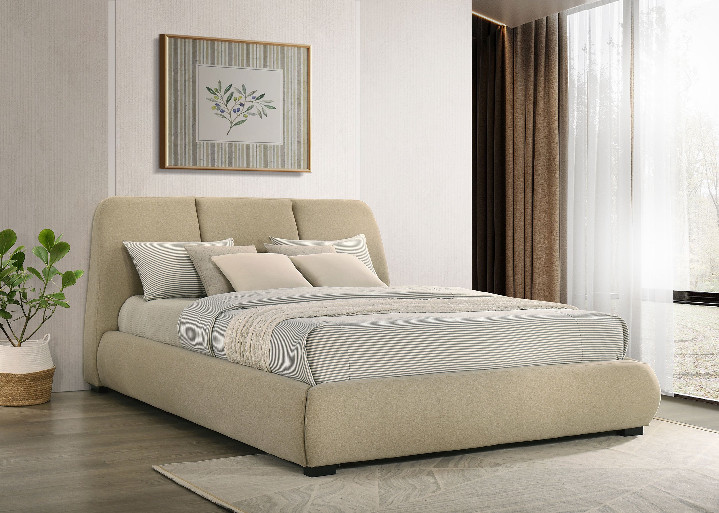 Mokena 46-inch Upholstered California King Platform Bed Brown — view 2