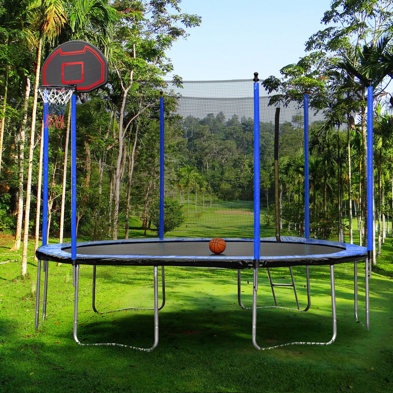 15Ft Trampoline With Basketball Hoop Inflator And Ladder (Inner Safety Enclosure)