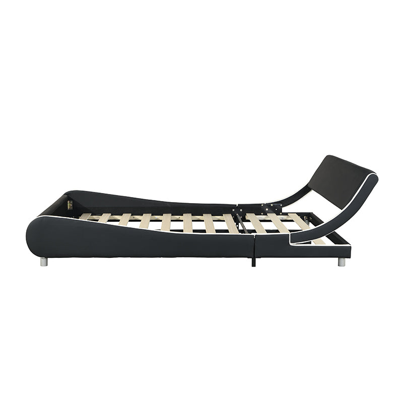 Faux Leather Upholstered Platform Bed Frame, Curve Design, Wood Slat Support, No Box Spring Needed, Easy Assemble, Queen Size, Black and White - Atlantic Fine Furniture Melbourne FL