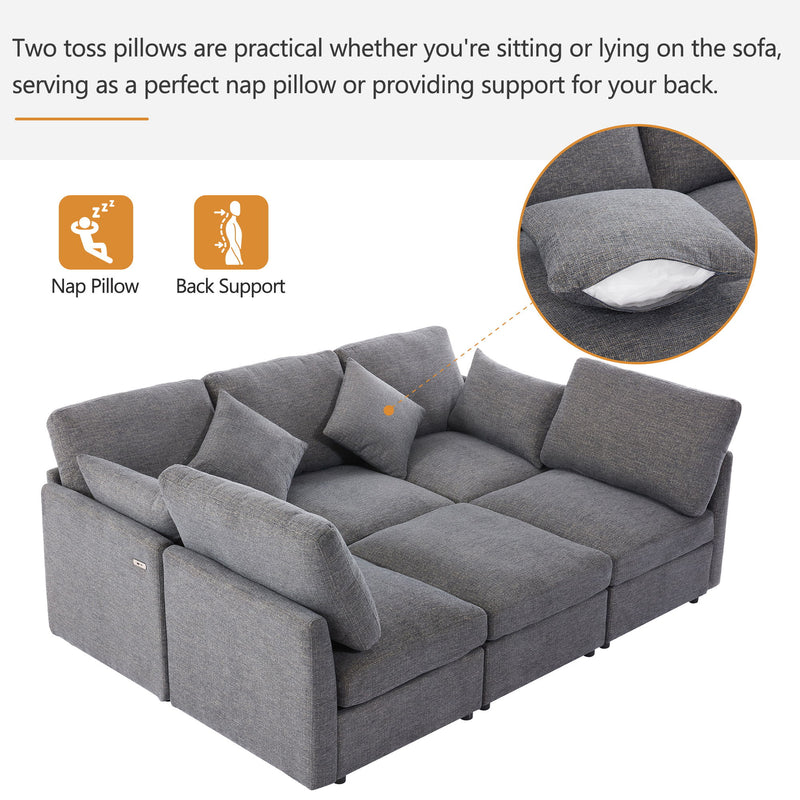 Sectional Sofa Modular Sofa U - Shaped Sofa Couch Sofa Bed L - Shaped Sofa With A Movable Ottoman And Two USB Ports For Living Room