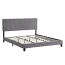 King Size Upholstered Platform Bed Frame with Button Tufted Linen Fabric Headboard, No Box Spring Needed, Wood Slat Support, Easy Assembly,  Gray