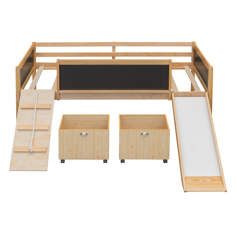 Twin size Loft Bed Wood Bed with Two Storage Boxes - Natrual ( old sku: LP000075AAM )