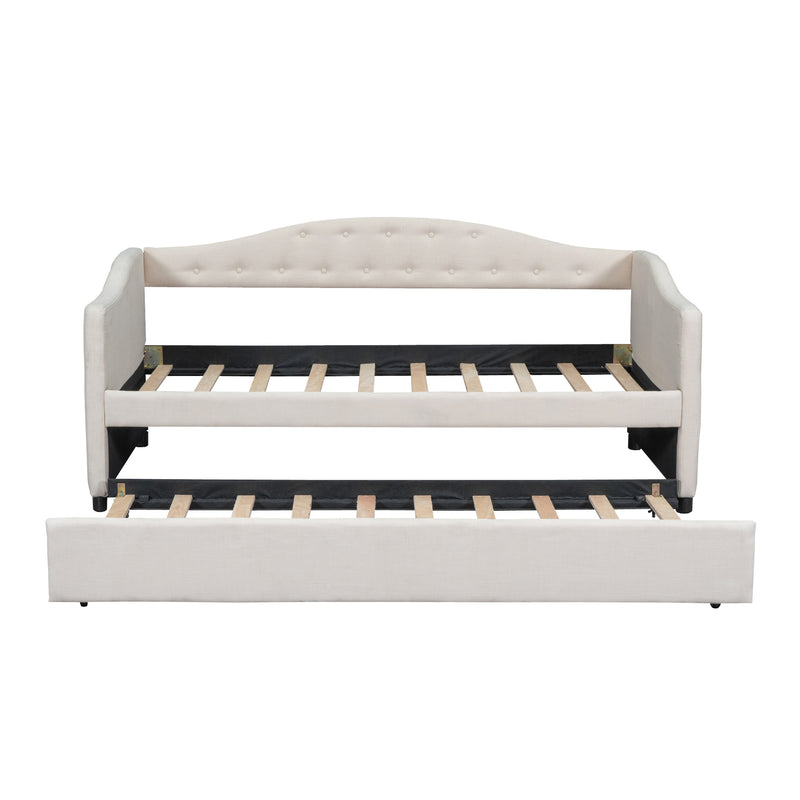 Upholstered Twin Size Daybed with Trundle, Beige