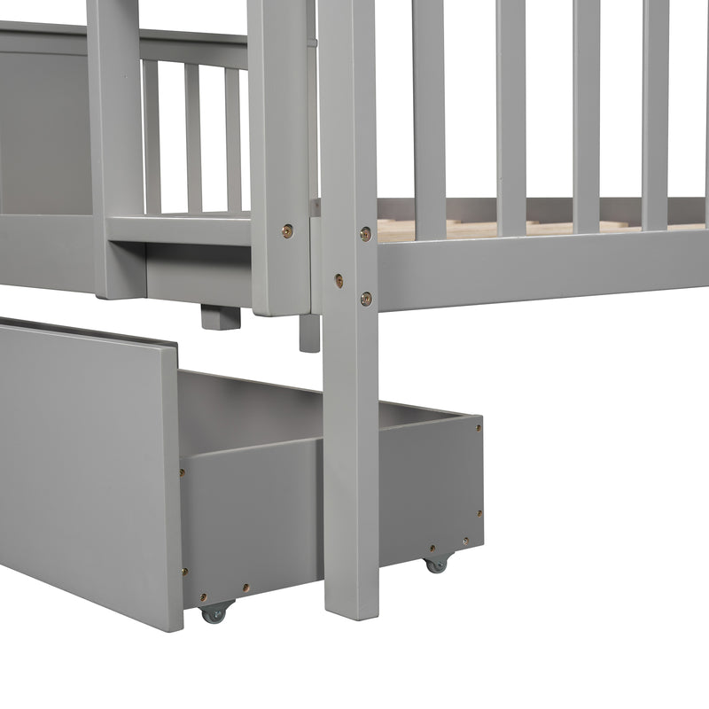 Full over Full Bunk Bed with Drawers and Ladder for Bedroom, Guest Room Furniture-Gray(OLD SKU :LP000205AAE)