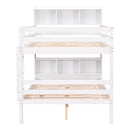 Full Over Full Bunk Beds with Bookcase Headboard, Solid Wood Bed Frame with Safety Rail and Ladder, Kids/Teens Bedroom, Guest Room Furniture, Can Be converted into 2 Beds, White