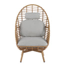 Ellis - Outdoor Wicker High Back Lounge Chair, Teak Finished Leg - Light Brown / Beige
