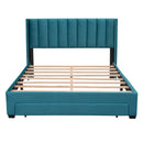 Queen Size Storage Bed Velvet Upholstered Platform Bed with a Big Drawer - Blue