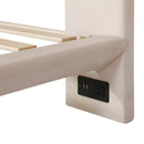 Upholstered Platform Bed With Sensor Light And 2 Large Backrests, With 2 Sets Of USB Port And Socket On Each Rear Bed Leg