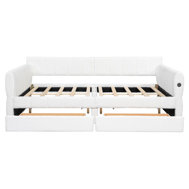 Upholstered Platform Bed With USB And 2 Drawers