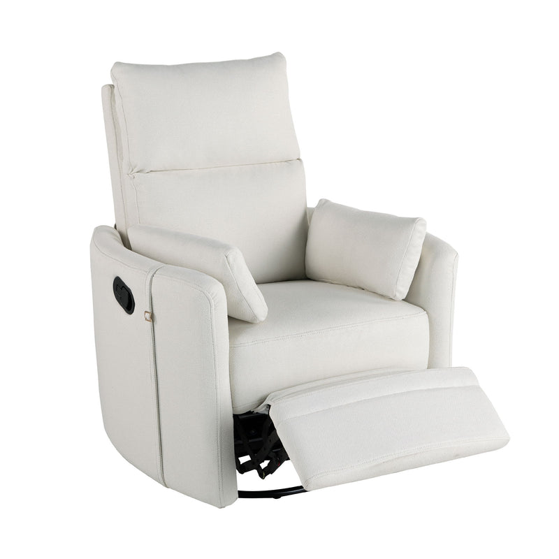 Upholstered Swivel Recliner Manual Rocker Recliner Chair Baby Nursery Chair With Two Removable Pillows For Living Room