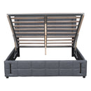 Full Size Upholstered Bed with Hydraulic Storage System and LED Light, Gray