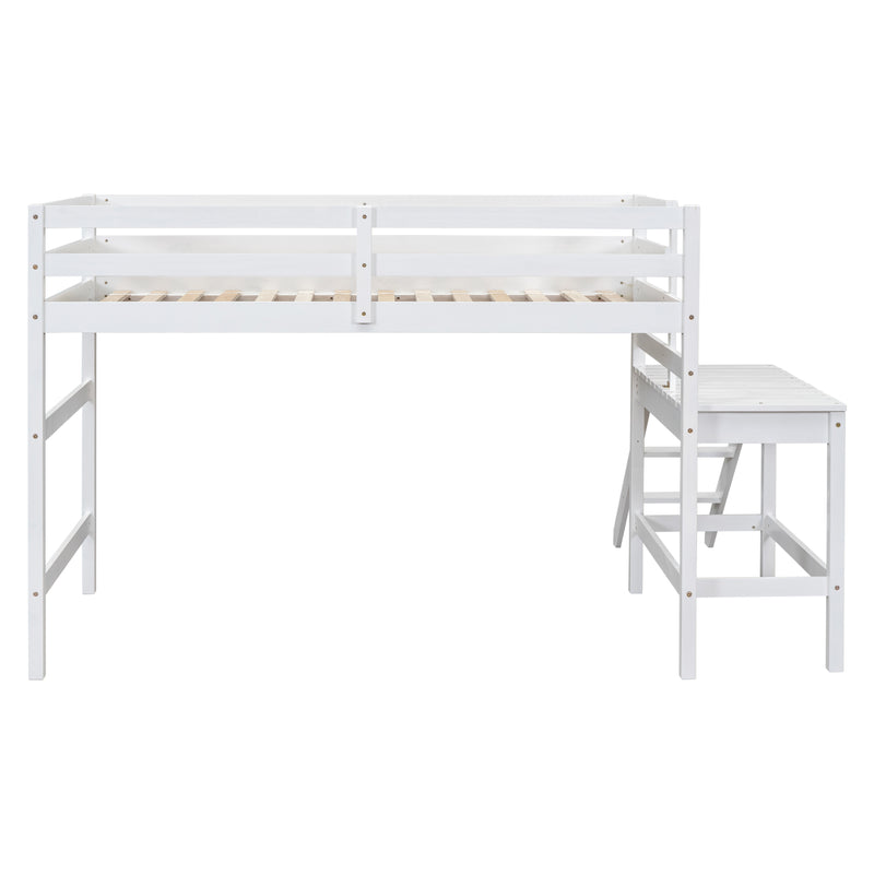 Twin Loft Bed with Platform, ladder,White