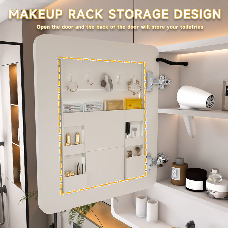 Aluminium Medicine Cabinet Mirror With 3 Colors LED Light And Defogging Function - White