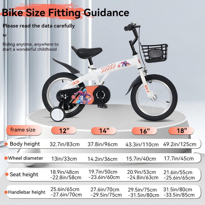 Fkznpj - 16" Sporty Kids Bike With Training Wheels And Stand Adjustable Saddle Suitable For Boys And Girls Aged 4 - 8 Years Tall Height 41 - 46" Available In A Variety Of Colors