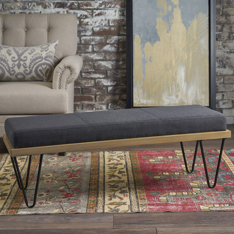Upholstered Bench With Hairpin Legs - Charcoal Gray
