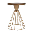 Hollow - Edge Retro Art Pine Side Table With Antique And Natural Color, Iron And Pine Construction - Antique Gold / Natural