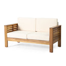 Acacia Wood Loveseat And Coffee Table Set With Cushions
