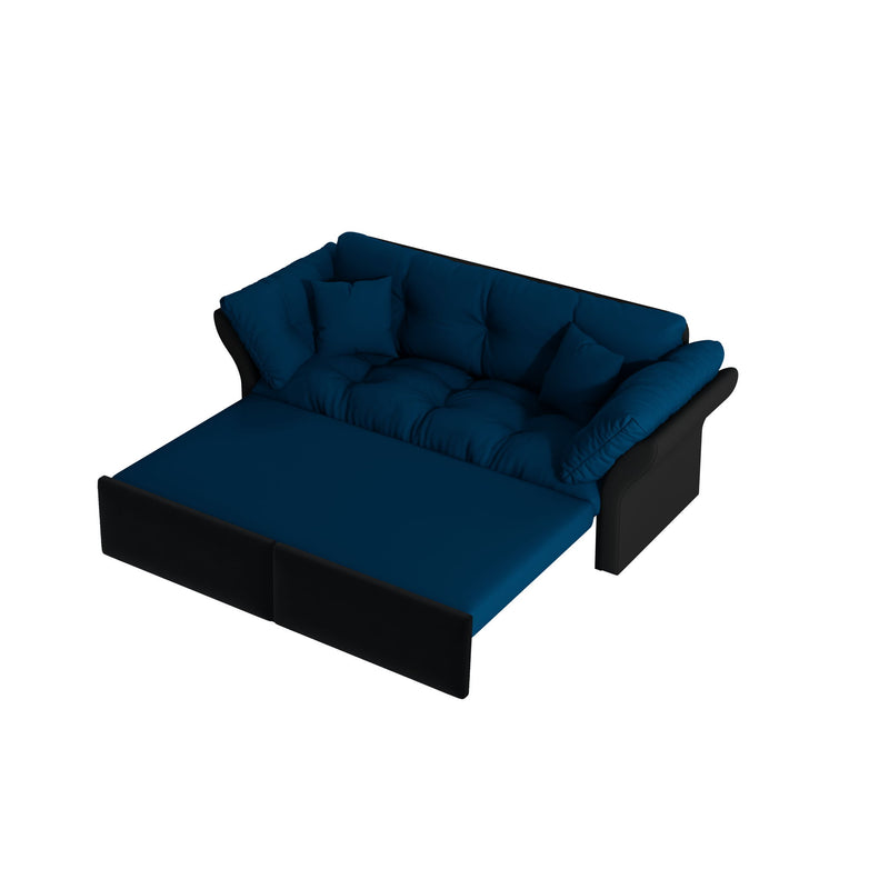 Queen Pull Out Sofa Bed, 3 In 1 Convertible Sleeper Tufted Sofa & 2 Soft Pillows - Blue