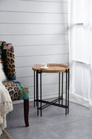 Round Side Table With Wood Top, End Table For Living Room Bedroom - Black Brown