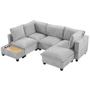 U-Shaped Sectional Modular Sofa With A Movable Ottoman, A Coffee Table With Hidden Charging Devices For Living Room