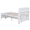Full Size Platform Bed With Storage LED Headboard, Twin Trundle And 3 Drawers - White