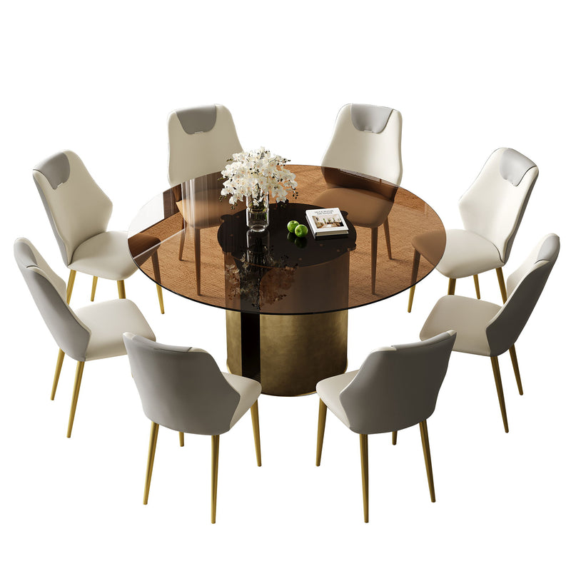 Modern Round Dining Table Set With Glass Top And Steel Legs