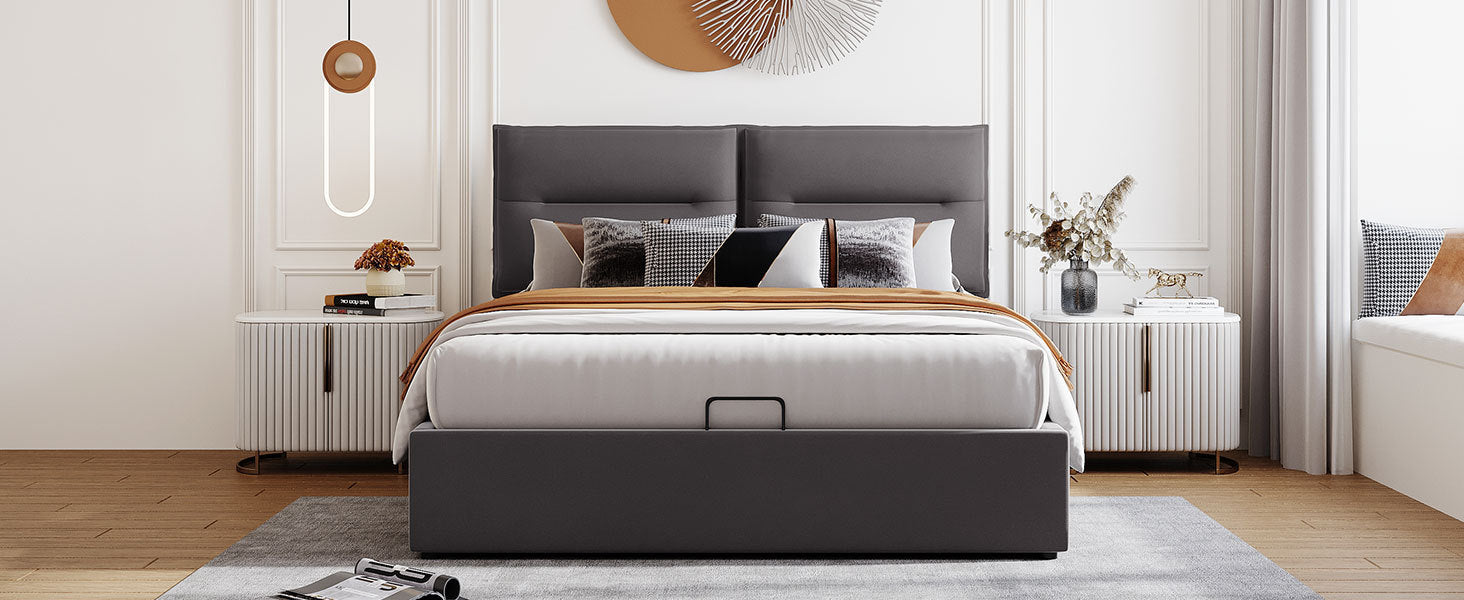 Upholstered Platform bed with a Hydraulic Storage System, Queen size, Gray - Atlantic Fine Furniture Melbourne FL