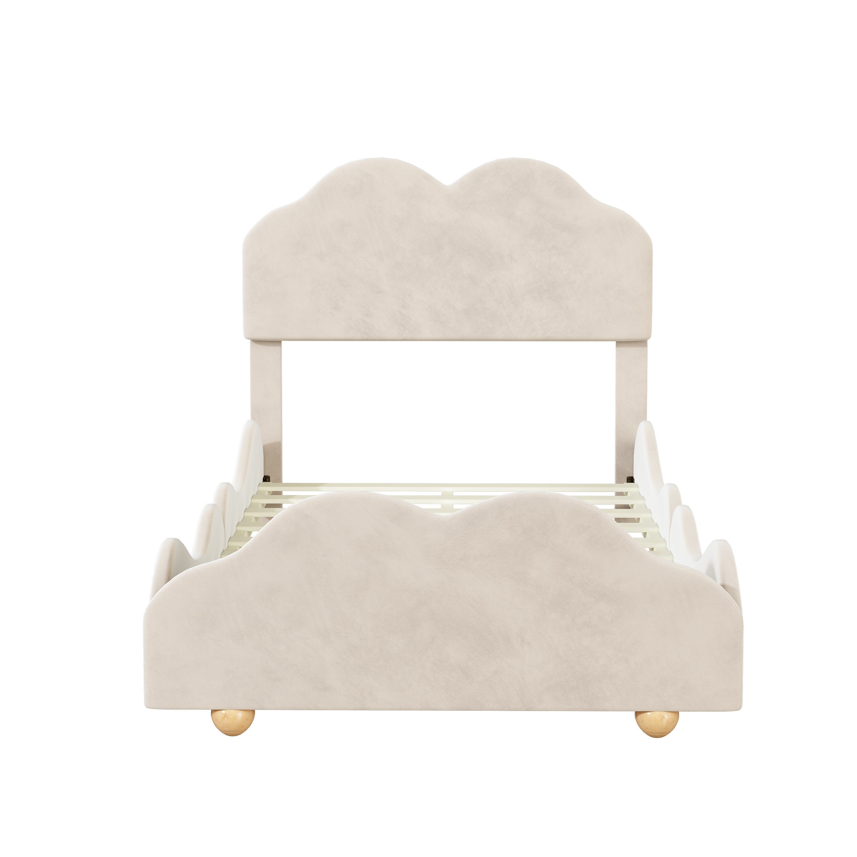Twin Size Upholstered Platform Bed with Cloud Shaped bed board, Beige - Atlantic Fine Furniture Melbourne FL