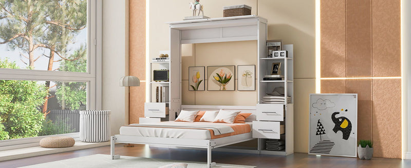 Murphy Wall Bed With Shelves, Drawers And LED Lights