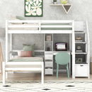 Loft Bed With Stand Alone Bed, Storage Staircase, Desk, Shelves, And Drawers