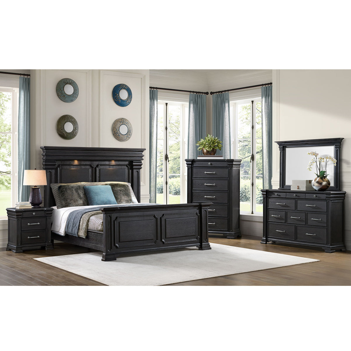 Kings Court 3-Drawer Nightstand (Sliding Top) in Black by Elements International, view 9
