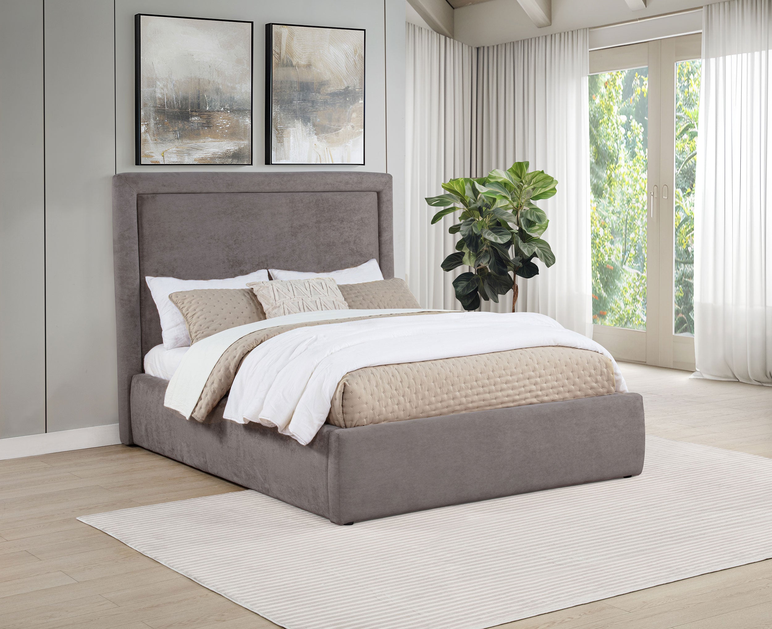 Lawson 54-inch Upholstered Full Panel Platform Bed Mushroom — view 2