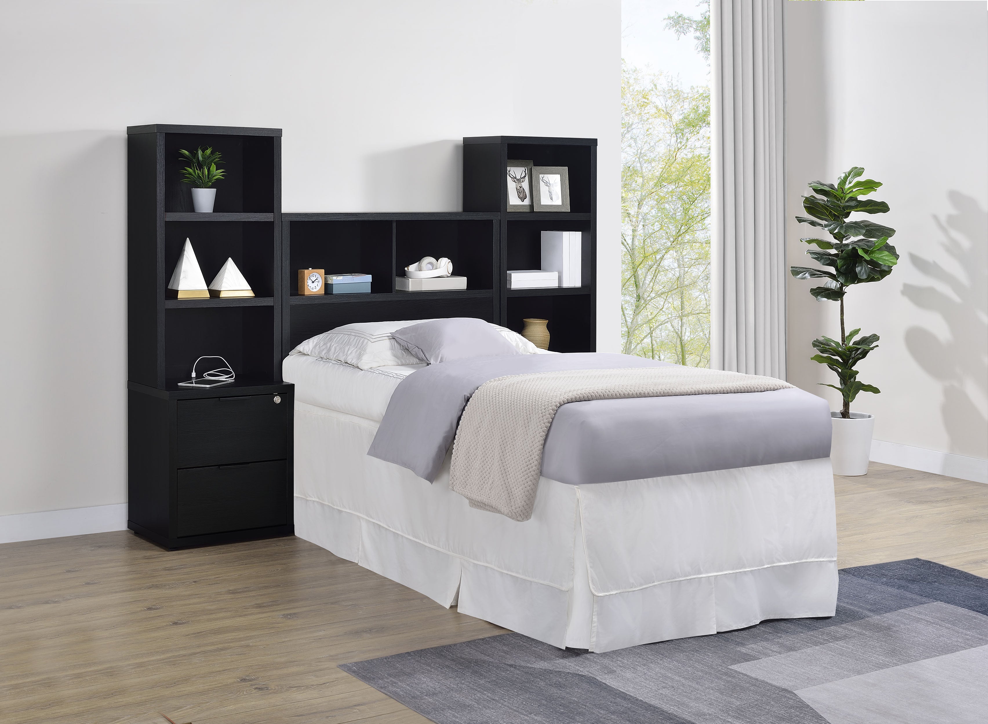 Westpark 3-piece Twin Bedroom Set Bookcase Headboard Black — view 1