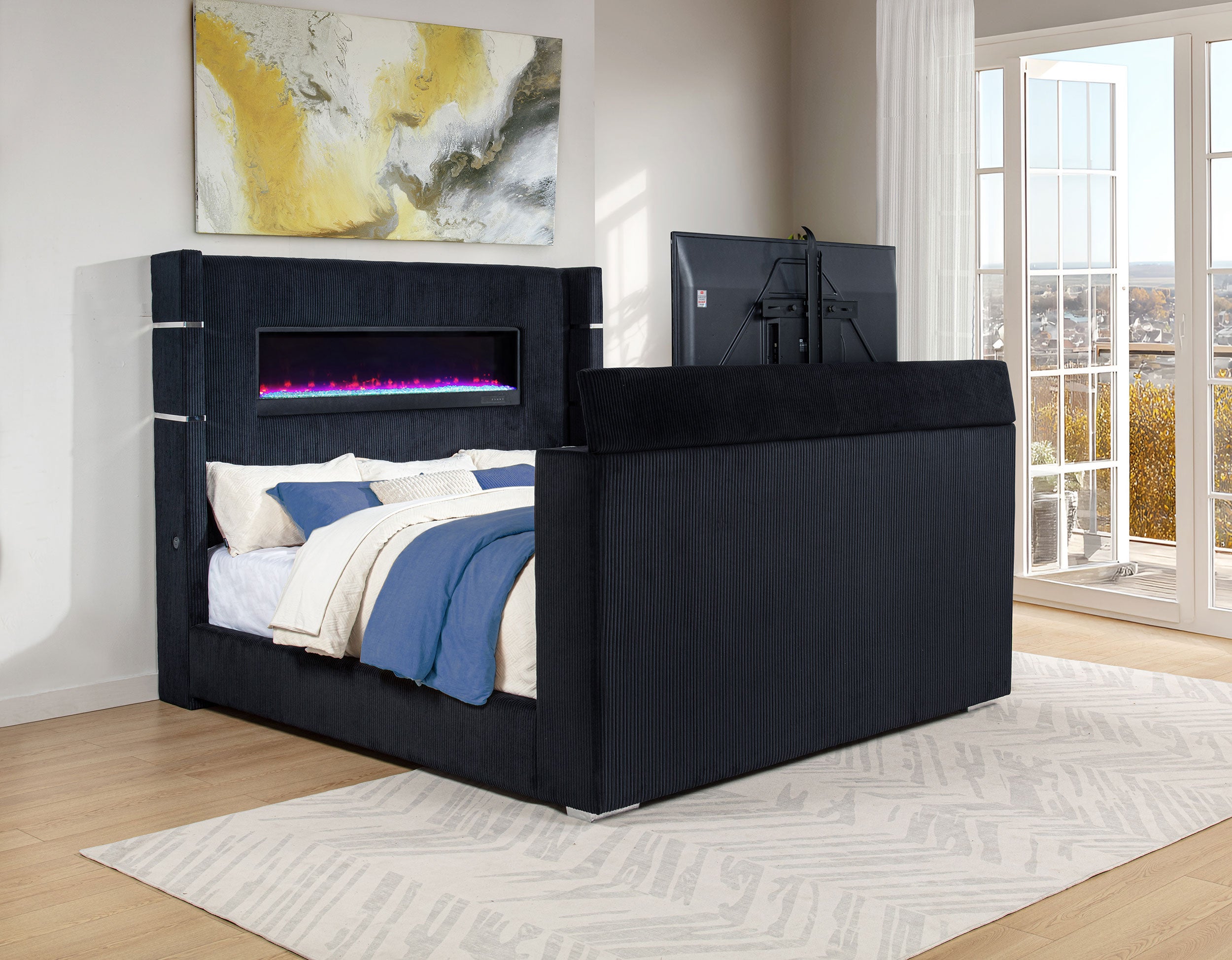 Tisdall Eastern King Flame Visualizer Wingback TV Bed Black — view 3