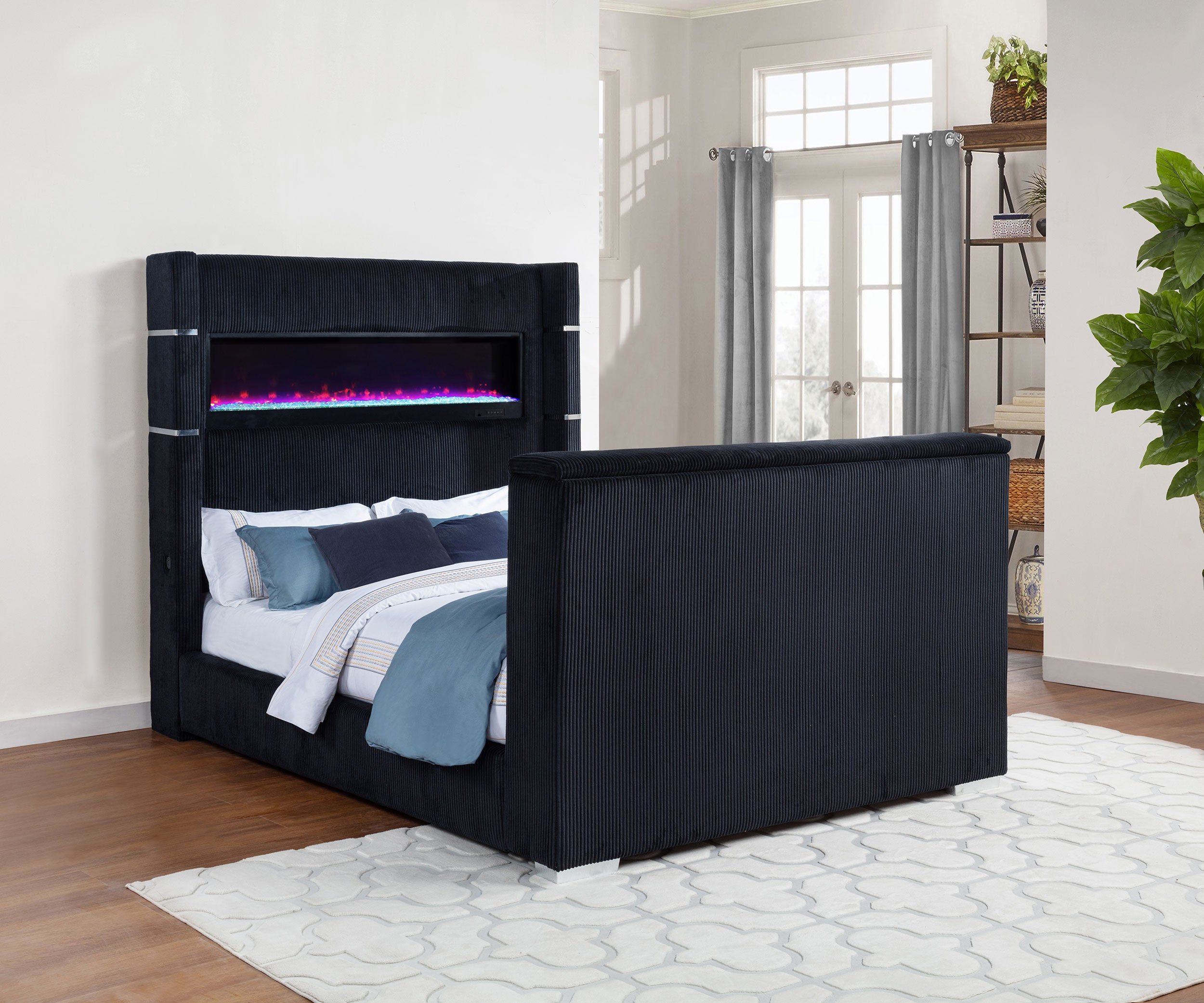Tisdall Queen Flame Visualizer Wingback TV Bed Black — view 2