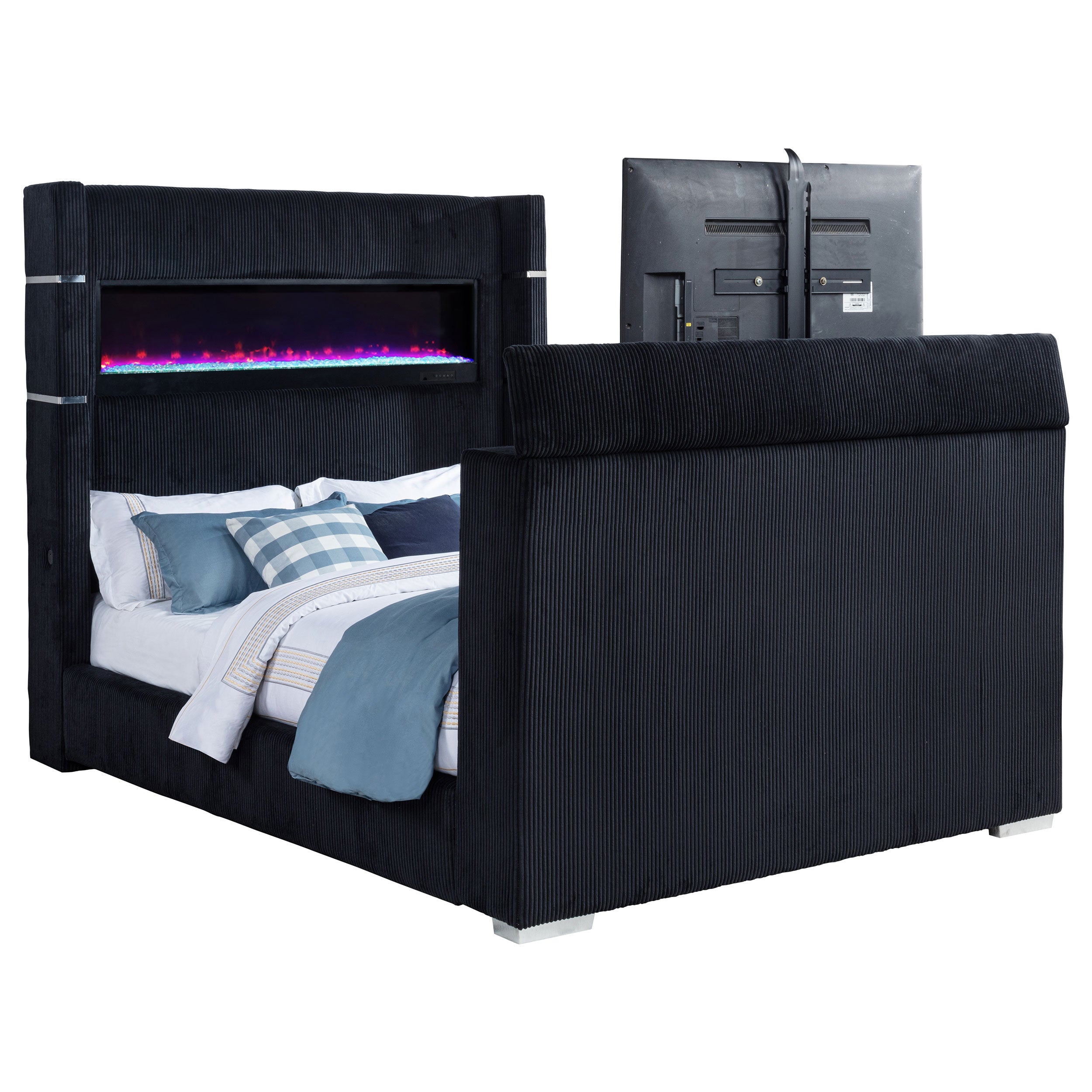 Tisdall Queen Flame Visualizer Wingback TV Bed Black — view 5