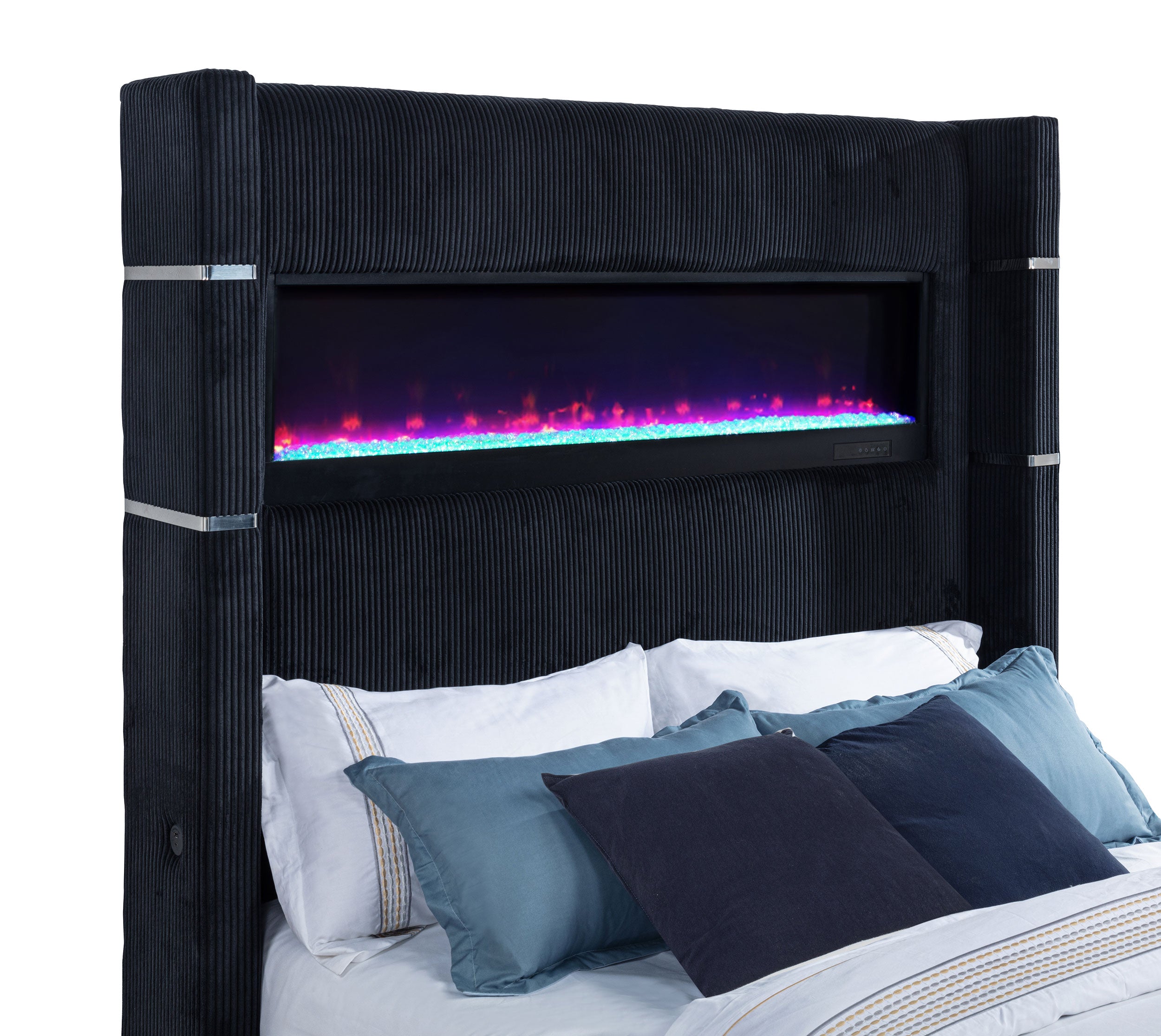Tisdall Queen Flame Visualizer Wingback TV Bed Black — view 9