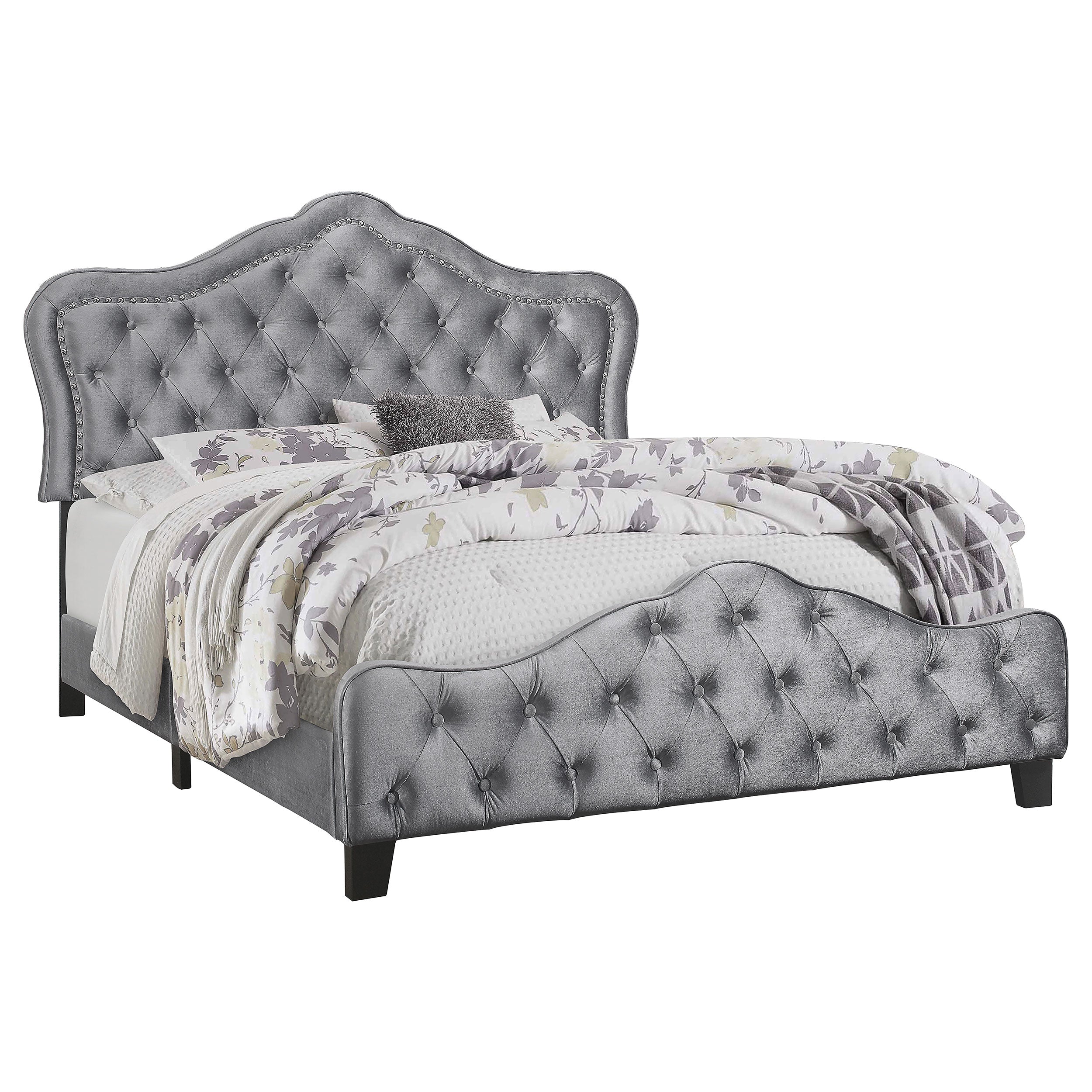 Bella Upholstered Queen Panel Bed Grey — view 1