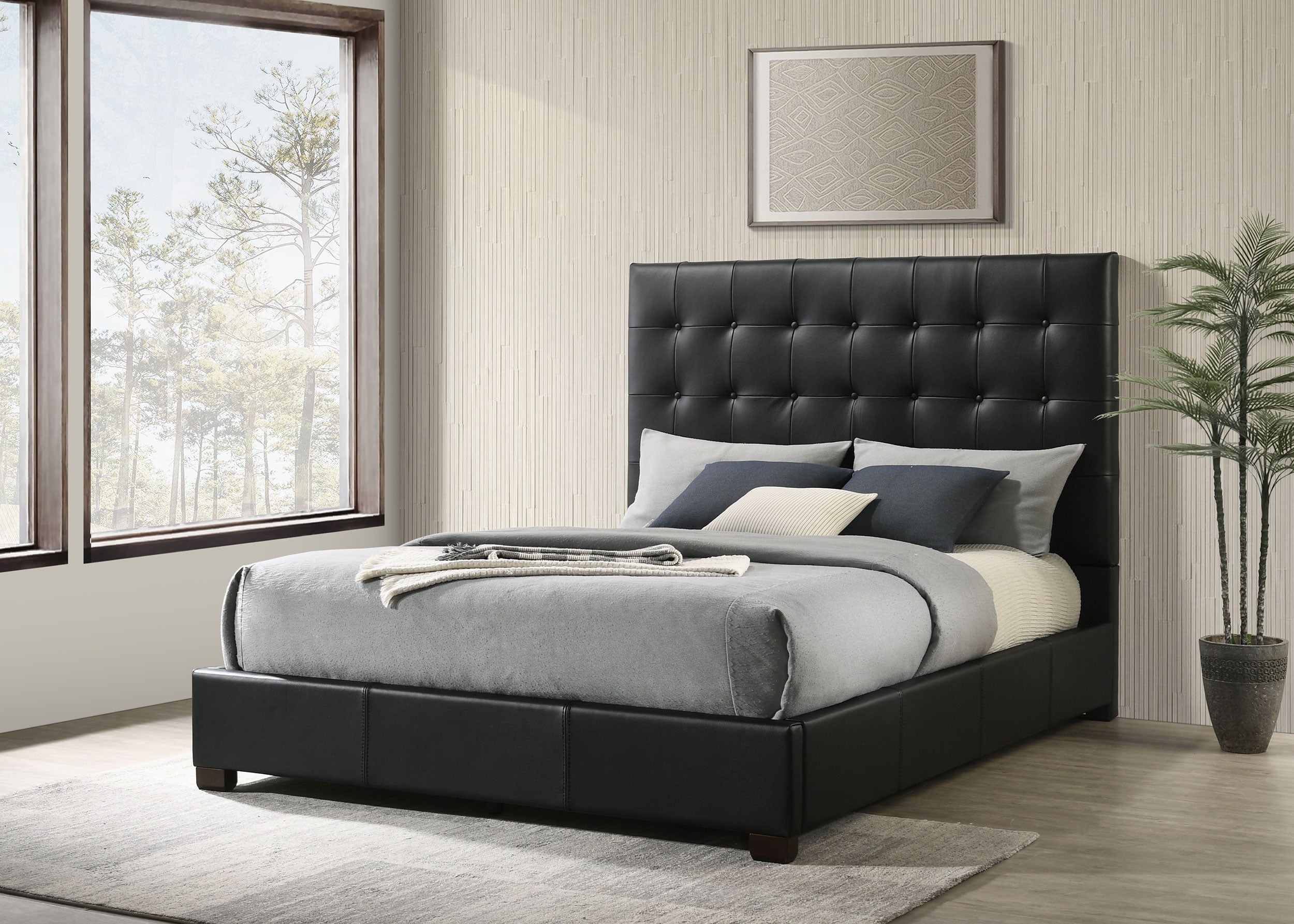 Medley Genuine Leather Queen Panel Platform Bed Black — view 2