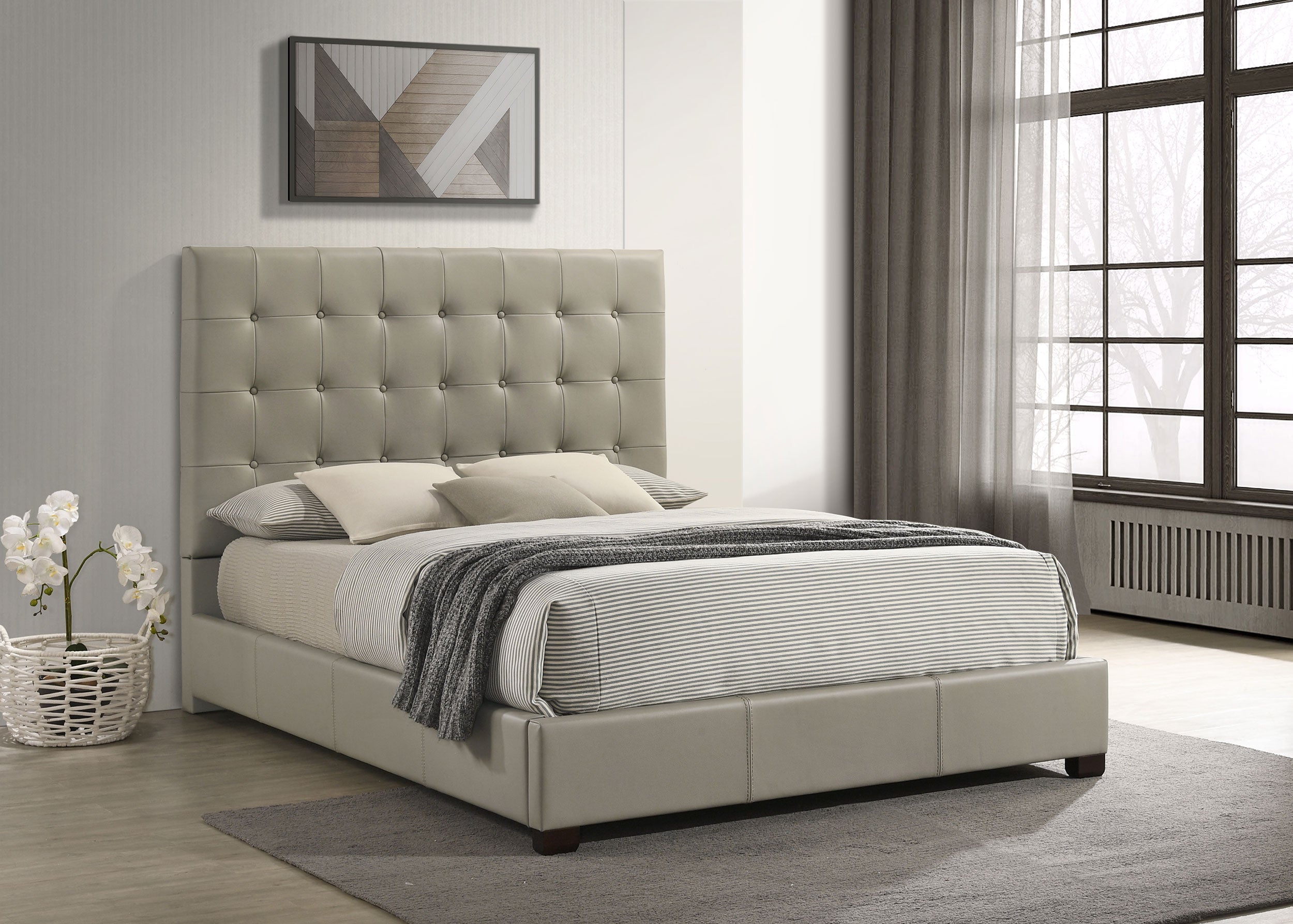 Medley Genuine Leather Queen Panel Platform Bed Tan — view 2