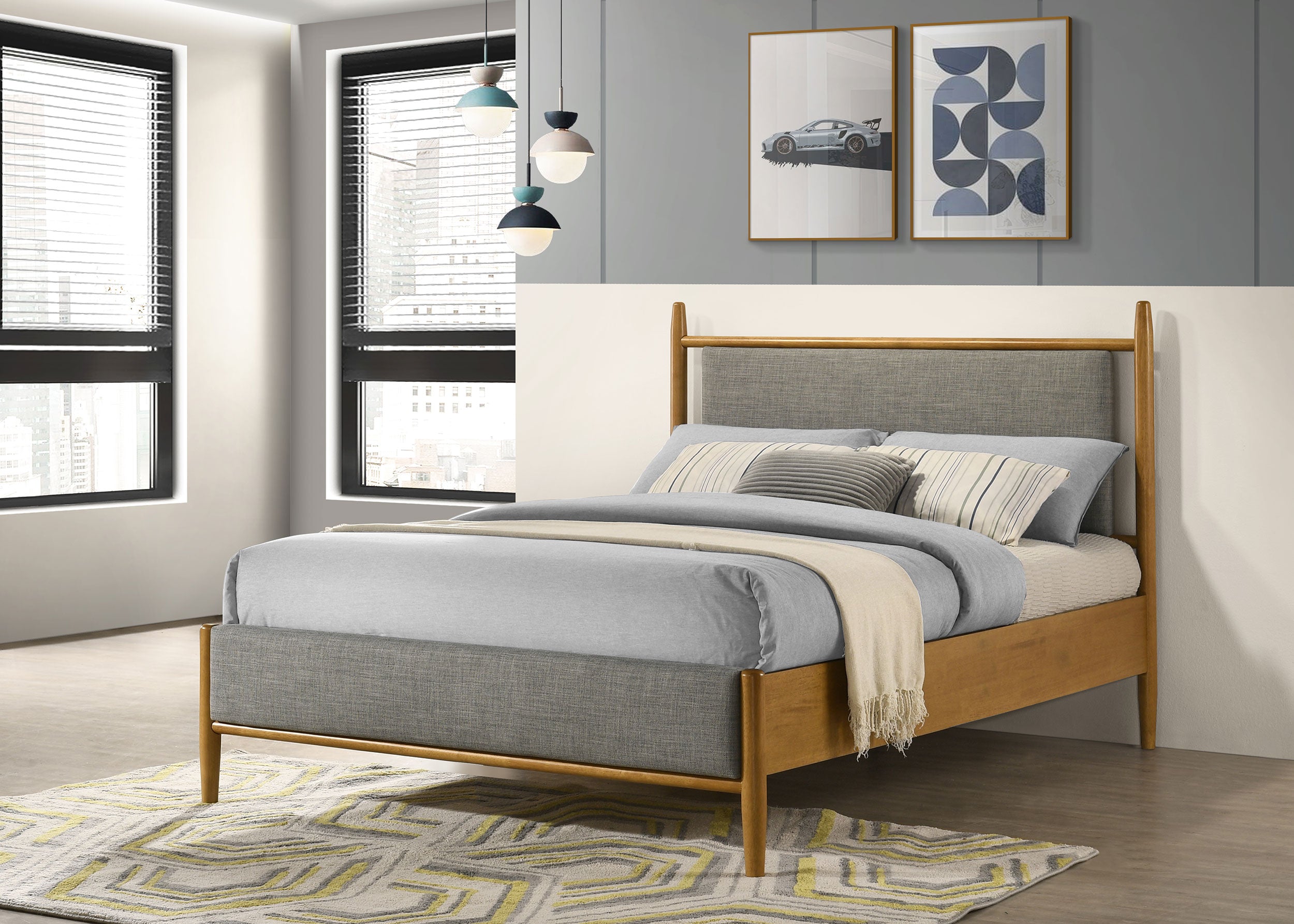 Mason 46-inch Full Panel Platform Bed Grey and Light Brown — view 2