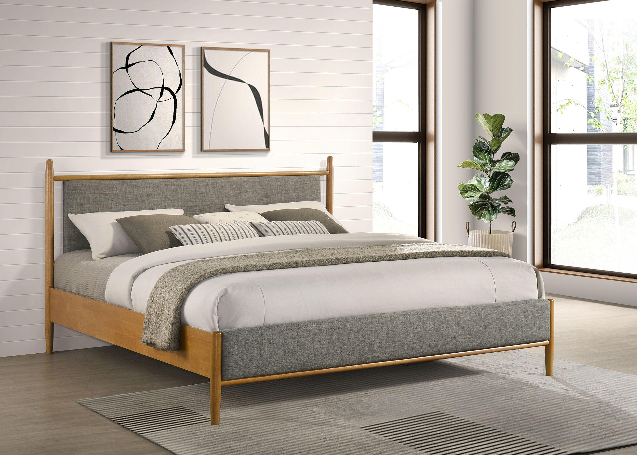 Mason 46-inch Eastern King Panel Platform Bed Light Brown — view 2